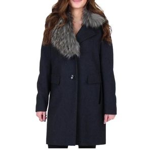 NWT Sam Edelman Women's Wool Blend Faux Fur Trim Mid-Length Walker Coat size 4